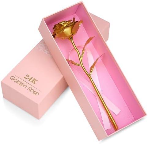 24k Gold Rose with Luxury Gift Box - 10-inch Golden Rose Metal Single Roses and Valentine's Day Gifts Idea for Women, Loved Ones, Mom, Wife, Girlfriend, Grandma, Mother's Day