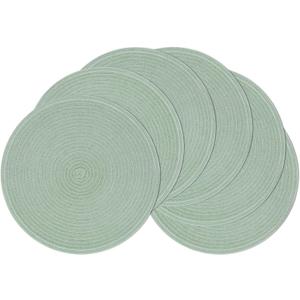 SHACOS Round Placemats Set of 6 Washable 15 inch Cotton Polyester Table Mats Woven Braided Place Mats for Dining Table, Sage Green