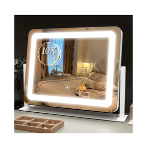 ROLOVE Vanity Mirror with Lights 15"x12", Lighted Makeup Mirror with 10X Magnification, 3 Color Lighting & Dimmable Brightness, Light Up Mirror for Desk, Bedroom, Bathroom