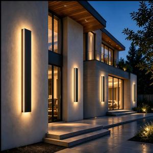 2 Pack 24in Outdoor Wall Light, 4.33in Wide LED Exterior Sconce | Fits 4in J-Box,IP65 Waterproof,Remote Dimmable,3000K-6000K CCT, 0%-100% Brightness,Modern Black for Garage Porch Front Door