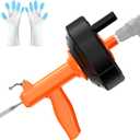 Drain Snake, Drain Auger with Drill Attachment, 25 Feet Plumbing Snake Auto Feed Flexible Hair Drain Clog Remover for Kitchen, Bathrom and Shower Sink with Gloves (Orange)