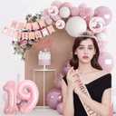 19th Birthday Decoration for Girls Pink Birthday Party Balloon Decoration Set Happy Birthday Banner Crown Birthday Strap Confetti Balloons Birthday Party (19th)