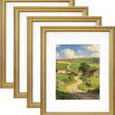eletecpro 11x14 Gold Picture Frames Set of 4, Vintage Photo Frames with Clear Acrylic Cover, Gallery Wall Art Display 8x10 Photo with Mat or 11x14 without Mat for Tabletop or Wall Mount, Home Decor