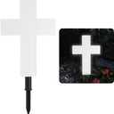 Solar Lighted Cross Grave Lighted White Garden Cross Stake Decor for Home Memorial Decoration,Outdoor Yard, Home, Patio(White)