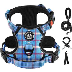 IVY&LANE No Pull Dog Harness with Leash Set, Reflective No Choke Pet Vest,Adjustable Oxford Dog Vest Harness with Easy Control Handle for Large Dogs (Checkered Blue,L)