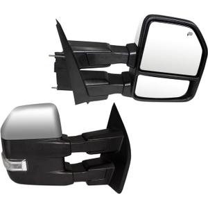 Pair Towing Mirrors with Temperature sensor Compatible with 2015 2016 2017 2018 2019 Ford F150 Truck side Mirrors Power Heated w/Turn Signal, Auxiliary Lamp Temperature Sensor Chrome cap