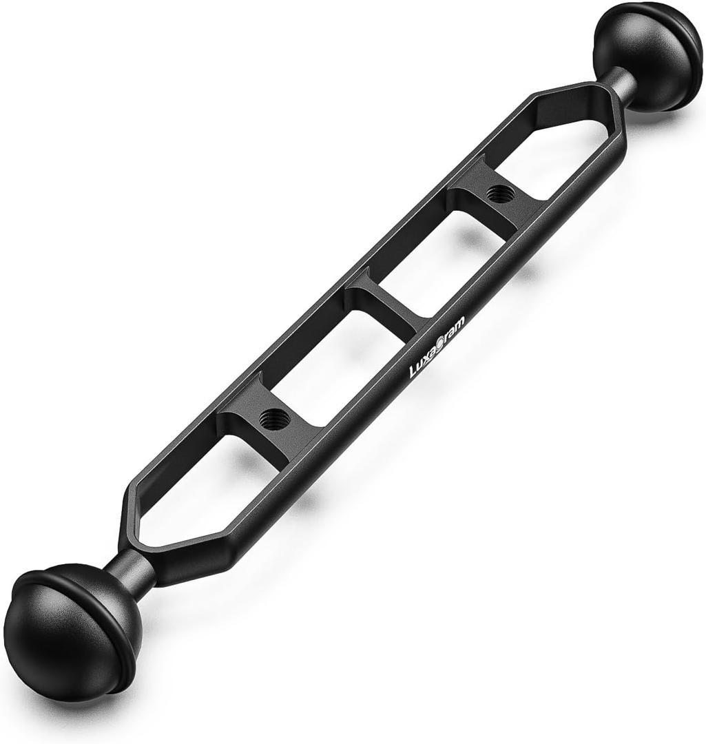 9" Double Ball Arm for Underwater Photography, Professional Adjustable Dual Ball Joint Light Mount, Aluminum Alloy Clamp for Camera Tray, Video Lights&Strobes