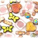 2.1 Oz (60G) Of Focal Glass Bead Mix With Table-Cut Flower And Butterfly Beads, PG Pale Green Pink