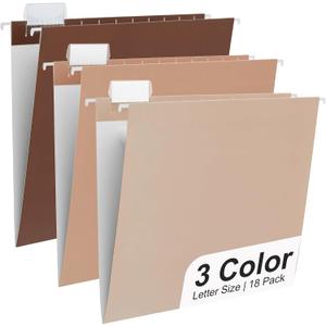 Y YOMA 18 Pack Gradient Hanging File Folders Letter Size Decorative Hanging Folder Pretty File Folder Organizer for Filing Cabinet Office Home with 1/5-Cut Adjustable Tabs, Coco Mocha