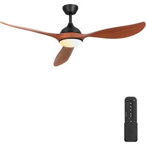 56" Ceiling Fan with Lights - 3 Blades Ceiling Fan Remote Controlled, Reversible Indoor/Outdoor Ceiling Fans for Patio, Living Room, Walnut Color
