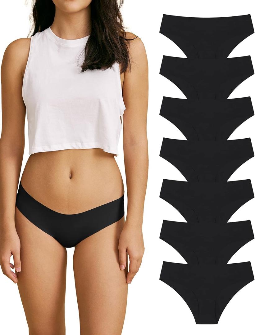 SHARICCA Women Seamless Cheeky Bikini No Show Panties Ladies Invisible Breathable Briefs Soft Stretch Underwear Multi Pack (Large, (7 Pack) Black)