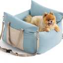 Lesure Small Dog Car Seat for Small Dogs - Soft Dog Booster Seat for Car with Storage Pocket and Clip-On Safety Leash and Thickened Memory Foam Filling, Pet Travel Carrier Bed, Light Blue