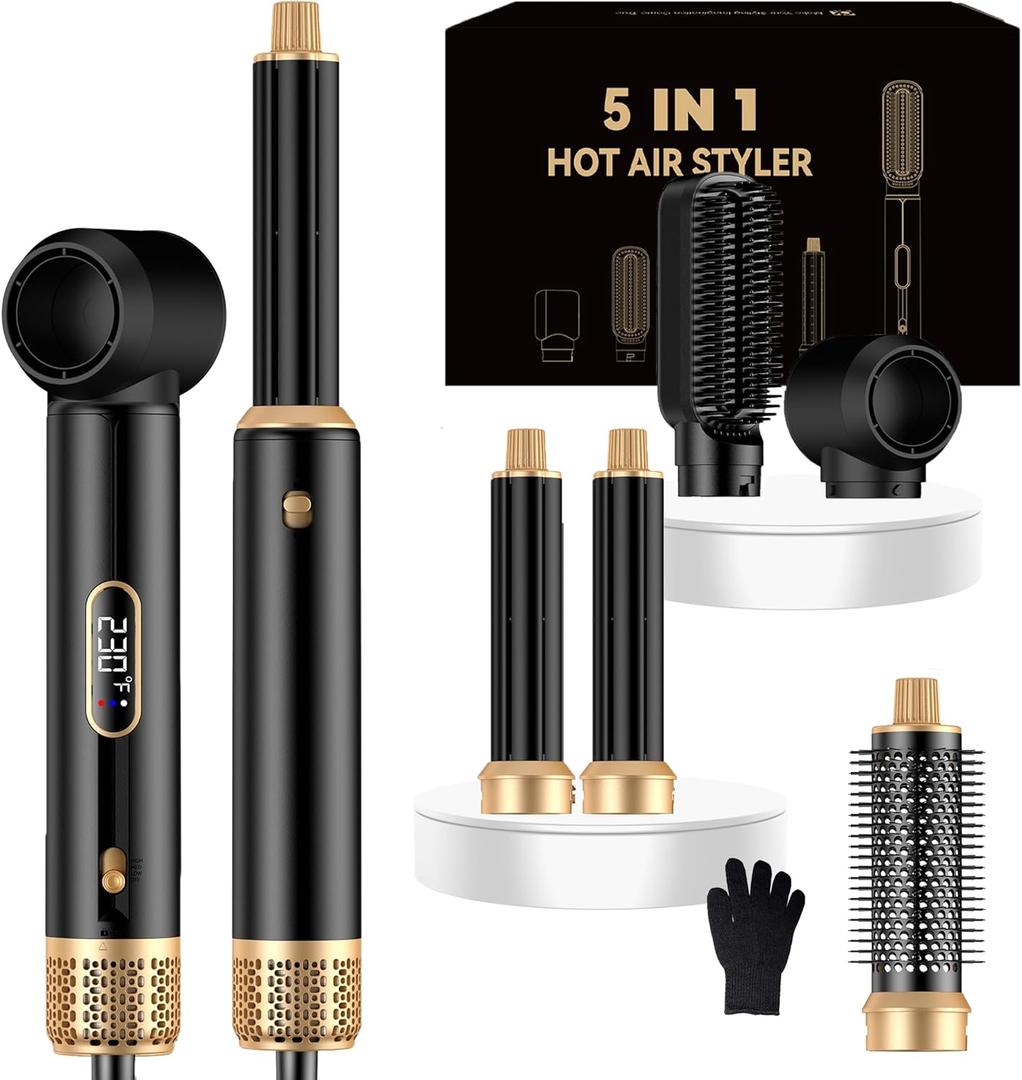5 in ONE Hair Dryer Brush, Blow Dryer Curling Wand Hair Styling Tools Set, Ionic Hot Air Brush Round Brush Blow Dryer, Left&Right Styler 100-120V