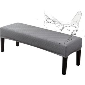 Genina Stretch Dining Bench Covers, Waterproof Stretch Jacquard Bench Seat Protector Cover, Rectangular Bench Cover for bedrooms, Living Rooms, Kitchens, Removable, Washable (Argyle, Light Grey)