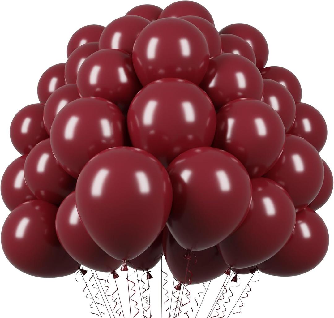Voircoloria 110pcs Burgundy Balloons 12inch Maroon Latex Party Balloons for Graduation, Thanksgiving Day, Autumn Fall Theme Party, Wedding, Birthday, Valentines, Baby Shower Decorations