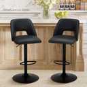 COLAMY Bar Stools Set of 2, Modern Swivel Bar Chairs, Adjustable PU Leather Upholstered Barstools Counter Height with Square Open Back for Bar, Dining Room, Kitchen Island, Black