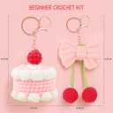 HOUSE CREATIVITY Crochet Keychain Kit for Beginners Make 2 Cute Cake & Bow Charms, Amigurumi Crochet Starter Kit with Video Tutorial, Yarn & Keyring, DIY Bag Charm Gift
