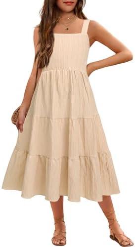 Arshiner Toddler Girl's Summer Sundress Boho Strap Casual Sleeveless Tiered Swing Cami Dresses with Pockets for 3-10 Years, Small