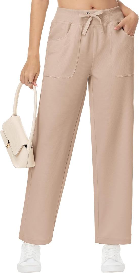 YuKaiChen Womens Pants Baggy Wide Leg Casual Elastic Waisted with Pockets (XL)
