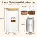 KEYWING 50oz Airtight Glass Storage Containers with Lids Set of 3, Square Glass Jars with Bamboo Lids, Kitchen Pantry Storage Canister for Flour, Sugar, Cereal, Coffee Beans, Pasta, Cookies & Tea, 50fl oz*3