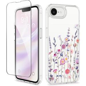 GVIEWIN for iPhone 16e Case with Screen Protector,[Non-Yellowing][Military-Grade Protection] Hard PC&TPU Bumper,Floral Shockproof Protective Clear Phone Case for iPhone 16E 2025(Floratopia/Colorful)