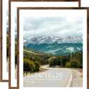 Wood 18x24 Picture Frame with 16x20 Mat, Display 16x20 with Mat or 18x24 Without Mat, Wood 18 by 24 Photo Frame, 18 x 24 Frame for Wall Hanging Display, Deep Brown, 3 Pack