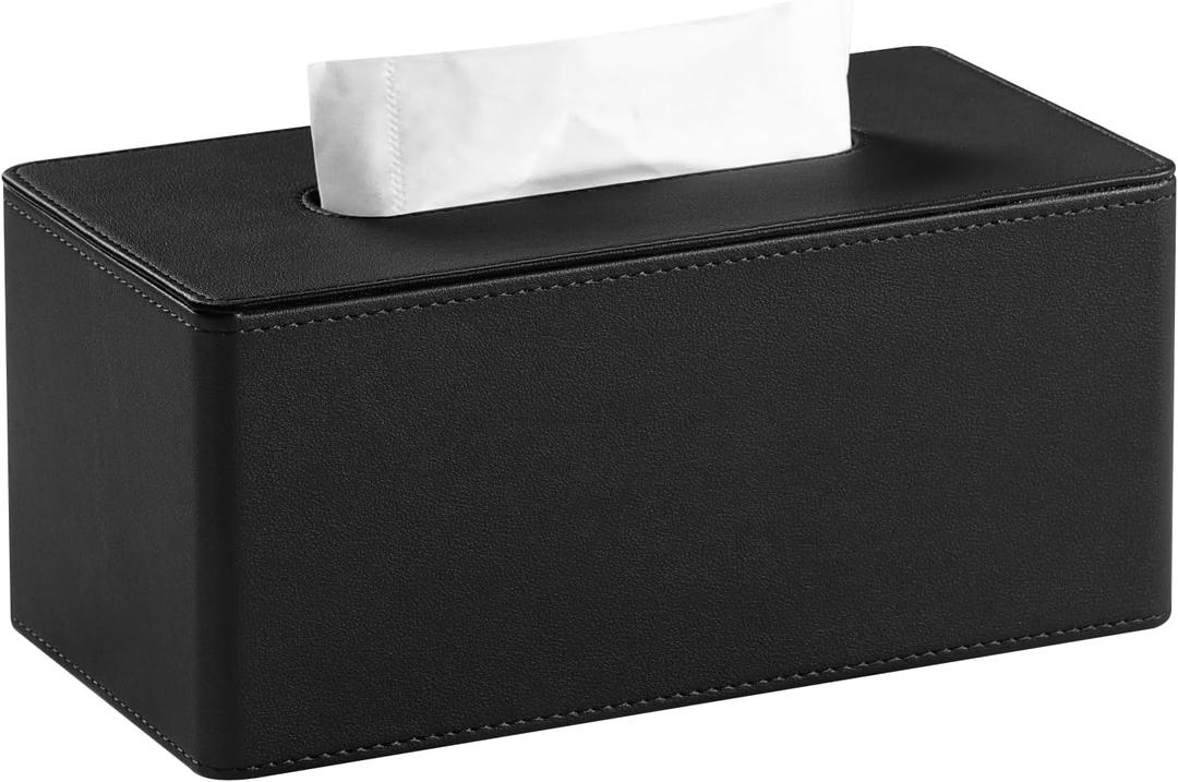 PU Leather Tissue Box Cover Rectangle Tissue Box Holder for 120-160 Count Box of Tissues (Black)
