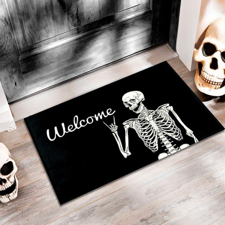 Skull Doormat Funny Halloween Skull Welcome Door Mat,Living Room Kitchen Floor Mat Home Halloween Indoor Outdoor Decoration 17 x29 Inch