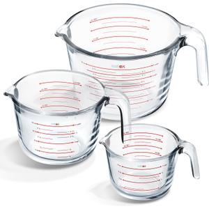 Eatex Glass Measuring Cups Set of 3 - Liquid Measuring Cups, Glass Measuring Cup Set - 1,2,4 Cup Measuring Cup - Dishwasher Oven, Microwave Safe Measure Cups