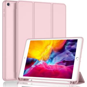 iMieet iPad 9.7 Case (2018/2017 Model, 6th/5th Generation), Smart Cover with Pencil Holder and Soft Baby Skin Silicone Back and Full Body Protection, Auto Wake/Sleep Cover (Pink)