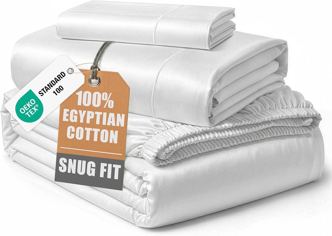 LANE LINEN 100% Egyptian Cotton Extra Long Twin Sheets, Soft & Comfy No Pill Fade Resistant Twin XL Sheet Sets Perfect for Hospital Beds and Dorm Room, 15" Deep Pocket - White