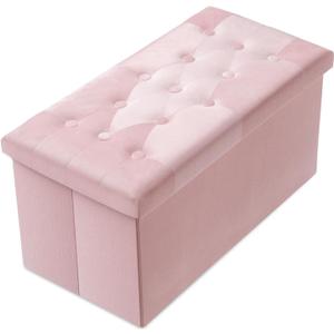 PRANDOM Extra Large Ottoman with Storage [1-Pack] Velvet Folding Small Square Foot Stool with Lid for Toy Living Room Bedroom Coffee Table Dorm Pink 30.5x15x15 inches