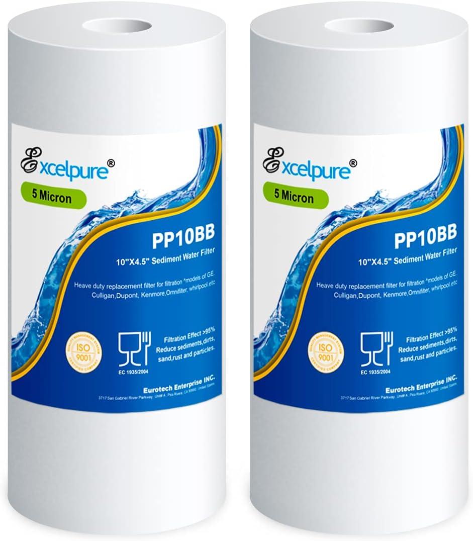 EXCELPURE Whole House Sediment Water Filter 10" x 4.5" (5 micronCompatible with Culligan RFC-BBSA, WFHD13001B, GXWH35F, GXWH30C, 3M Aqua-Pure AP817,Whirlpool WHKF-GD25BB (2 PACK)