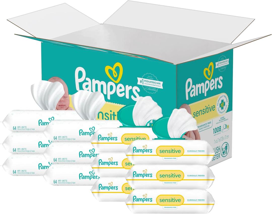 Pampers Sensitive Baby Wipes, Water Based, Hypoallergenic and Unscented, 8 Flip-Top Packs, 4 Refill Packs (1008 Wipes Total) Pack of 12 Pampers Sensitive Baby Wipes, Water Based, Hypoallergenic and Unscented, 8 Flip-Top Packs, 4 Refill Packs (1008 Wipes Total) Pack of 12