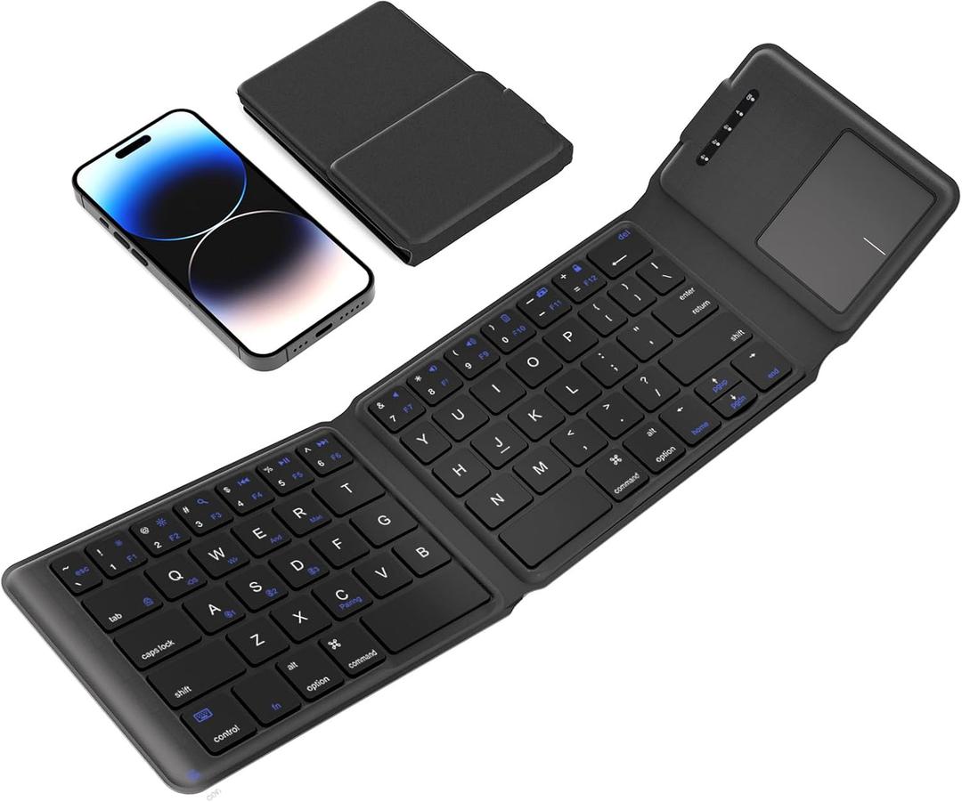 Foldable Bluetooth Keyboard with Touchpad  2025 Ultra Slim Design Leather Portable Travel Rechargeable Wireless Keyboard with Multi-Device Connection, Compatible with iPhone, iPad, Tablet, Laptop, PC