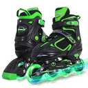 MammyGol Adjustable Inline Skates for Boys Girls Kids Youth with Light up Wheels, Green Beginner Blades Roller Skates for Boys Size  Ages 6-12