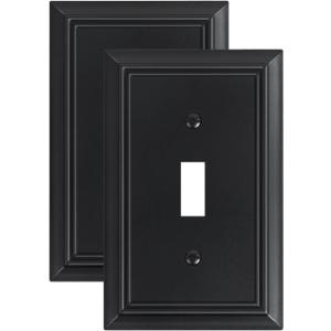 2-Pack Single Toggle Light Switch Cover Plate, Durable Natural Bamboo Fiber Decorative Switch Plate Covers, Matte Black 1 Gang Wall Plate, Corrosion Resistant