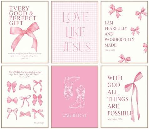 VejiA Pink Bow Wall Art Print, Decorative Poster for Girls Room, Bedroom Aesthetic Decor (Pink 8x10x6 Unframed)