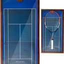 Wooden Tennis Racket Display Frame with Australian Open Background | Walnut Base & Copper Hooks, Showcase Your Racket in Style, with Four Famous Stadium Backgrounds, for Living Room, Bedroom