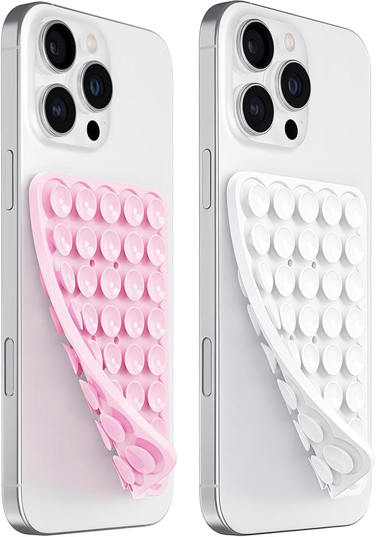 5 x Anteel Silicone Suction Cup Phone Case Mount Double Sided, Hands-Free Strong Grip Silicon Phone Holder for Selfies and Videos, Non Slip Phone Accessories (Light Pink&White)
