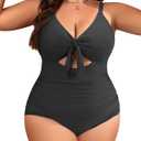 Aqua Eve Plus Size One Piece Swimsuit for Women Tummy Control Bathing Suit Cutout Swimwear (Black) 18W