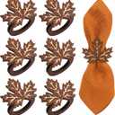Roshtia 6 Pcs Fall Napkin Rings Wooden Thanksgiving Pumpkin Napkin Rings Handmade Brown Walnut Dinner Paper Holders for Thanksgiving Fall Halloween Party Banquet Dinner Table Decoration(Maple Leaf)