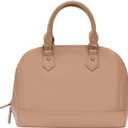 Patent Leather Dome Satchel Purse Zip-around Handbag Multi-Pocket Shoulder Bag Shiny Large Top-handle Shell Bag (Nude)