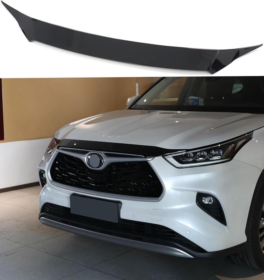 for Toyota Highlander 2020-2025 Front Hood Bug Deflector, Piano Black Front Hood Strip Hood Shield Protector Bug Guards for Highlander Hybrid 2021 2022 2023 2024 Accessories