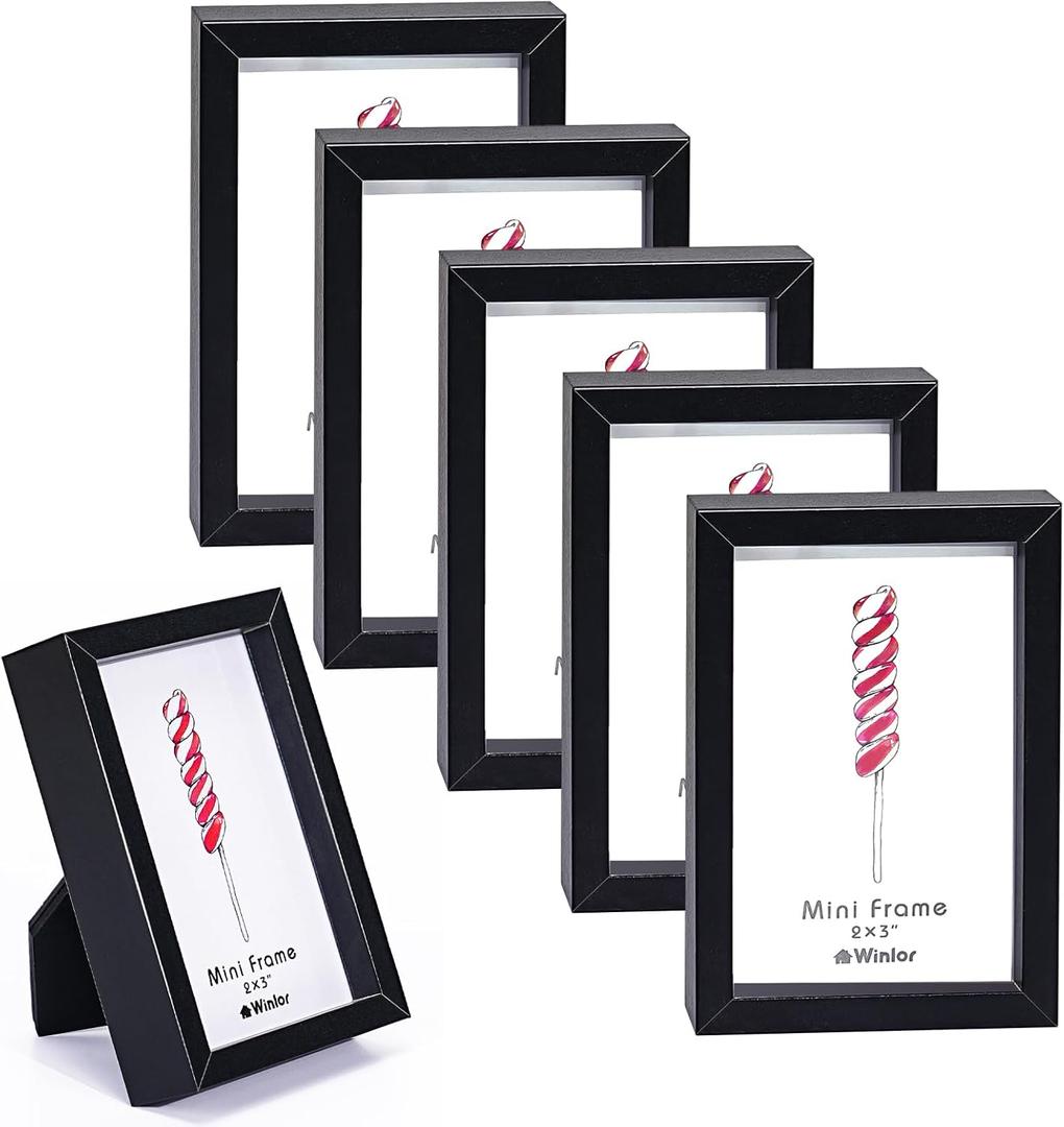Winlor Small Picture Frames, Mini Size Baby Photo Frame, 2x3'', Set of 6, For Tabletop Home Decor, Polaroid Picture Frame with Soft Magnet, Cute Refrigerator Magnets, Black