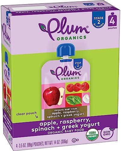 Plum Organics Stage 2 Organic Baby Food - Apple, Raspberry, Spinach, and Greek Yogurt - 3.5 oz Pouch (Pack of 8) - Organic Fruit and Vegetable Baby Food Pouch Oct 03/ 2025