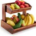 HOLANA Acacia 2 Tier Fruit Basket for Kitchen Counter Organizer  Wooden Fruit Bowl & Wooden Basket for Kitchen Counter Storage, Vegetable & Produce Storage, Snack Organizer for Countertop (Acacia)