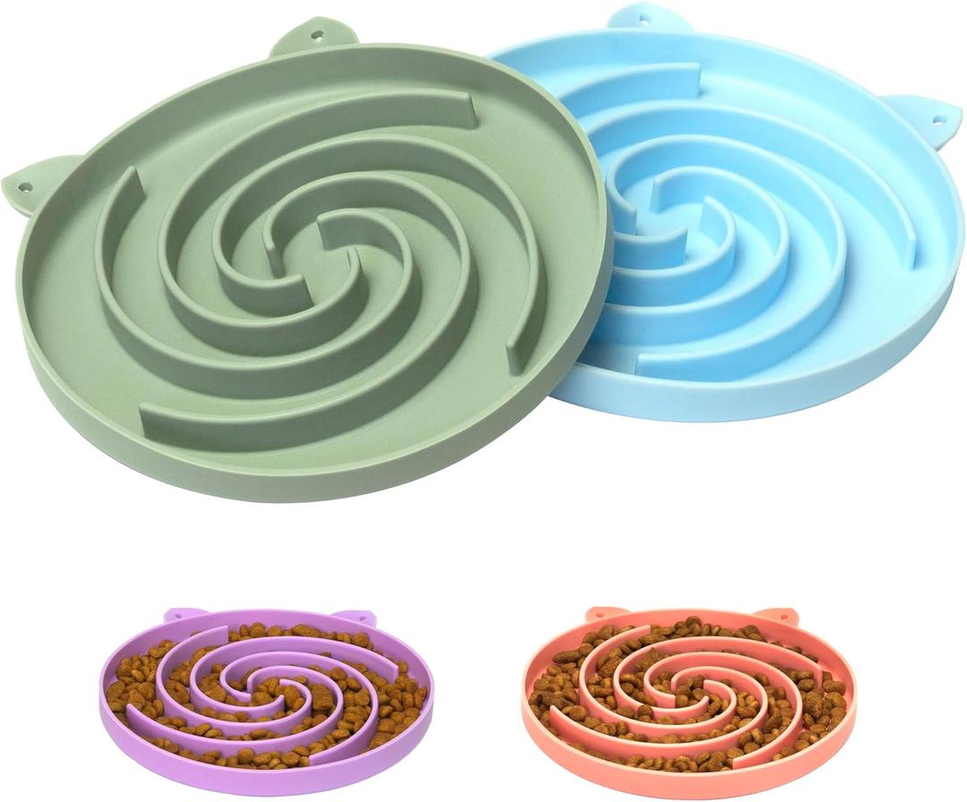 Slow Feeder Cat Bowl, Easy to Clean Silicone Bowl, Ideal for Dry and Wet Food (Green and Blue)