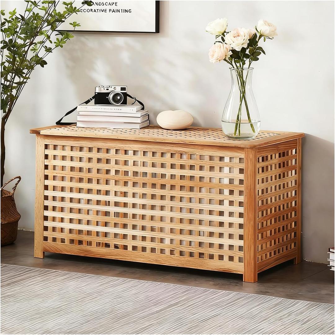 Solid Wood Entryway Bench with Storage, Large storage chest with Removable Bag, Wood Coffee Table for Living-room, Bedroom, Patio, DIY Bunny House, 39x20x20in