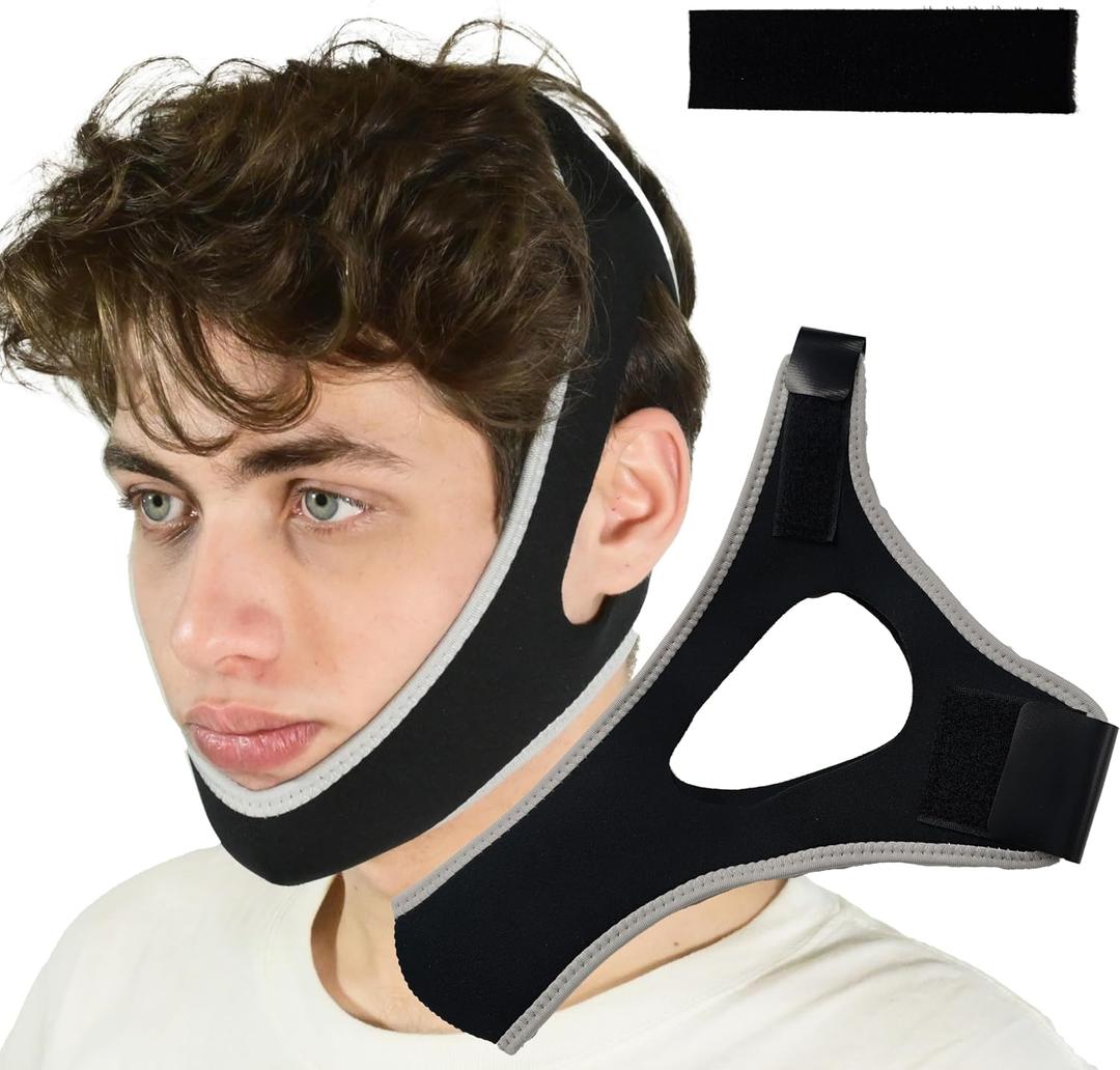 Anti Snoring Chin Strap, Chin Strap for Sleeping, Premium Airflow Jaw Strap, Stop Snoring Chin Strap, Snoring Solution for Men and Women, Breathable Chin Strap, Snoring Chin Strap (Grey~)
